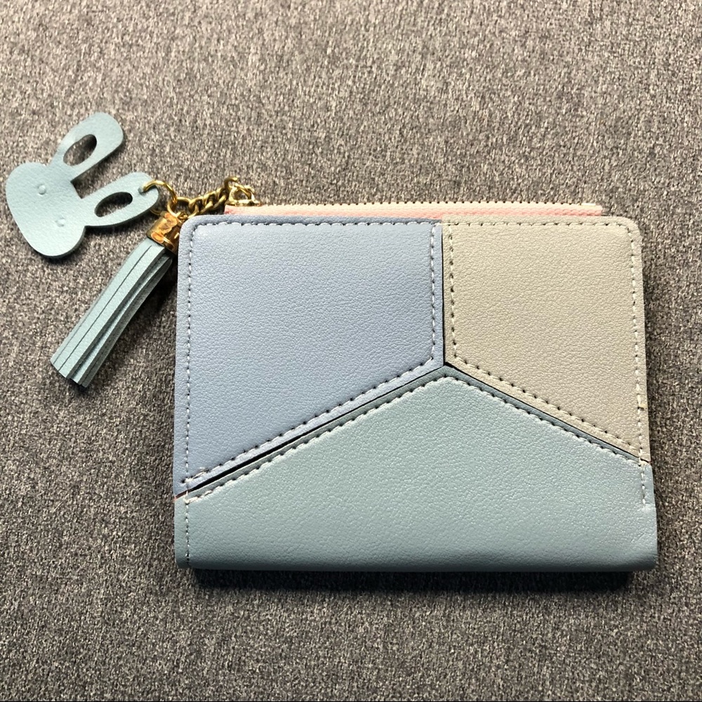 Colour Block Wallet ~ Brand New! ~ Blue Grey Pink ~ Rabbit Tassel